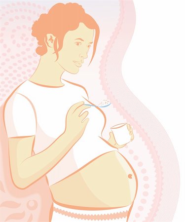 simsearch:400-04176771,k - illustration drawing of a pregnant woman eating dairy Stock Photo - Budget Royalty-Free & Subscription, Code: 400-04176776