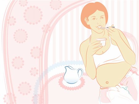 simsearch:400-04176771,k - illustration drawing of a pregnant woman eating dairy Stock Photo - Budget Royalty-Free & Subscription, Code: 400-04176771