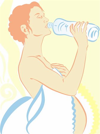 simsearch:400-04416091,k - illustration drawing of an expectant mother drinking mineral water Fotografie stock - Microstock e Abbonamento, Codice: 400-04176784
