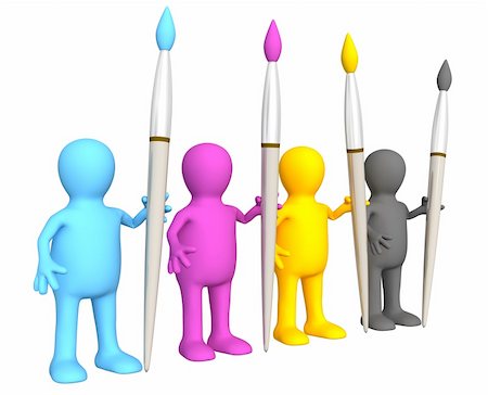 simsearch:400-04182389,k - Team of four puppets with brushes - palette CMYK Stockbilder - Microstock & Abonnement, Bildnummer: 400-04176956