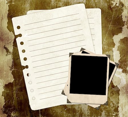 simsearch:400-04592307,k - Grunge background with notebook pages and photos Stockbilder - Microstock & Abonnement, Bildnummer: 400-04176976