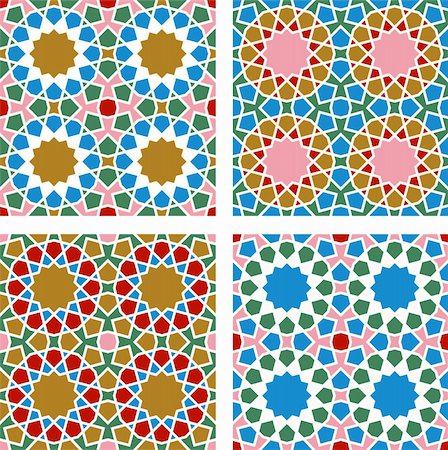 pink mosque - A set of 4 Islamic Geometric Seamless Patterns.  Each color can be changed. Stock Photo - Budget Royalty-Free & Subscription, Code: 400-04177024