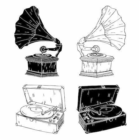 record isolated - Hand drawn vector record players.  Easily editable colors. Stock Photo - Budget Royalty-Free & Subscription, Code: 400-04177031