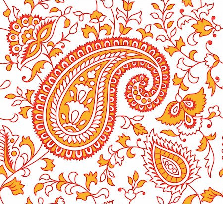 Indian Seamless Textile Pattern.  Colors are easily editable. Stock Photo - Budget Royalty-Free & Subscription, Code: 400-04177133