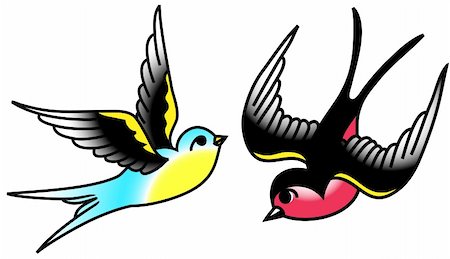 Tattoo-style drawing of birds. Stockbilder - Microstock & Abonnement, Bildnummer: 400-04177157