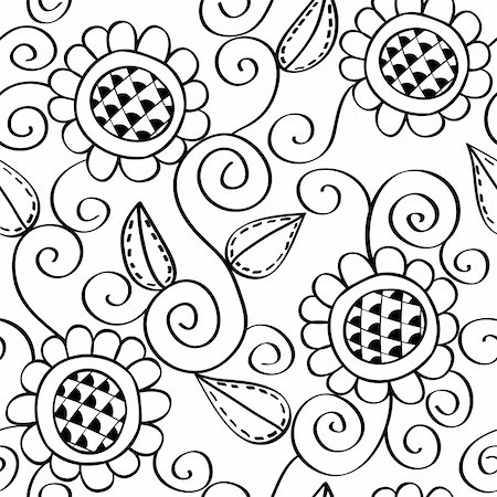 A hand-drawn seamless pattern of flowers and leaves.  Each color can be easily edited. Stock Photo - Budget Royalty-Free & Subscription, Code: 400-04177153