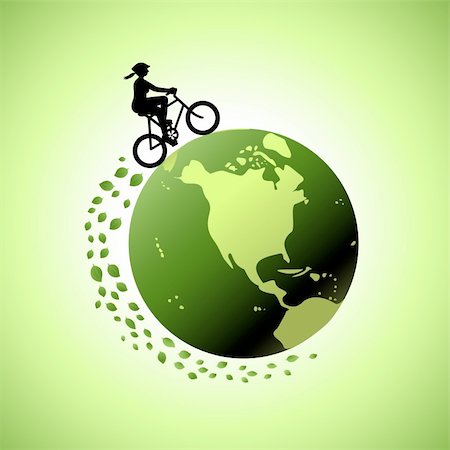 eco travel - Woman biking for a greener world - earth-friendly transportation concept.  Each element can be edited easily. Foto de stock - Super Valor sin royalties y Suscripción, Código: 400-04177186