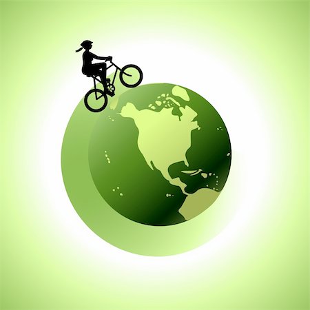 eco travel - Woman biking for a greener world - earth-friendly transportation concept.  Each element can be edited easily. Foto de stock - Super Valor sin royalties y Suscripción, Código: 400-04177188