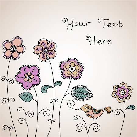 simsearch:400-04399289,k - Hand-drawn floral and bird background with space for your text.  Individual elements are easily editable. Photographie de stock - Aubaine LD & Abonnement, Code: 400-04177191