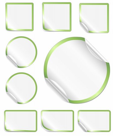 simsearch:400-06069401,k - Blank, realistic vector stickers with peeling corners and green borders.  Each element can be edited easily. Photographie de stock - Aubaine LD & Abonnement, Code: 400-04177222