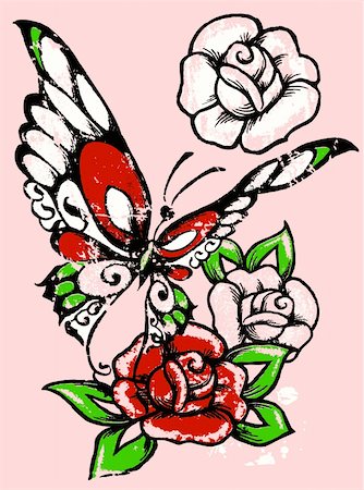 rose butterfly illustration - butterfly with rose design Stock Photo - Budget Royalty-Free & Subscription, Code: 400-04177601
