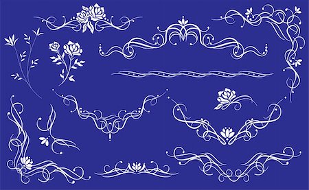 simsearch:400-05233462,k - Illustration drawing elegant flower pattern on blue background Stock Photo - Budget Royalty-Free & Subscription, Code: 400-04177725