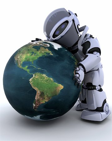 future protections to earth - 3D render of a robot embracing earth Stock Photo - Budget Royalty-Free & Subscription, Code: 400-04177816