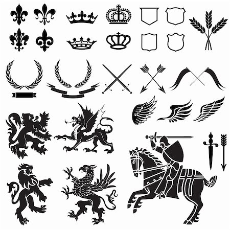 royal crown and elements - Heraldry Icon Vector Set.  Colors are easily editable. Stock Photo - Budget Royalty-Free & Subscription, Code: 400-04177958