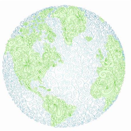simsearch:400-08532060,k - Hand-drawn world globe vector with bird, flower, vine, and peace symbol elements.  Colors are grouped for easy editing. Fotografie stock - Microstock e Abbonamento, Codice: 400-04177960