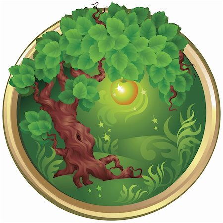fruits tree cartoon images - Vector illustration of emblem with the apple-tree image Stock Photo - Budget Royalty-Free & Subscription, Code: 400-04178831