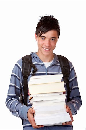 simsearch:6107-06117685,k - Young student holding books and smiles happy into camera. Isolated on white. Foto de stock - Super Valor sin royalties y Suscripción, Código: 400-04179014