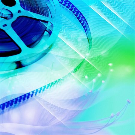 production movie background - Reel of movie film unwinding, blue filter Stock Photo - Budget Royalty-Free & Subscription, Code: 400-04179249