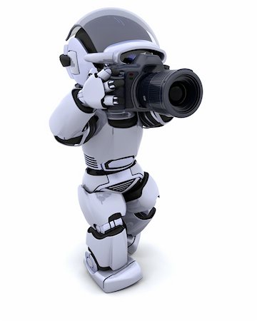 simsearch:400-04310985,k - 3D render of a robot with digital SLR Camera Stock Photo - Budget Royalty-Free & Subscription, Code: 400-04179288