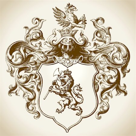 royal king symbol - Ornate coat of arms vector illustration.  Colors can be easily edited. Foto de stock - Super Valor sin royalties y Suscripción, Código: 400-04179317