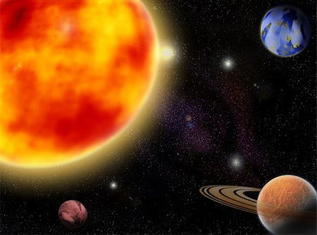 Several Planets in outer spaces around sun Stock Photo - Budget Royalty-Free & Subscription, Code: 400-04179344