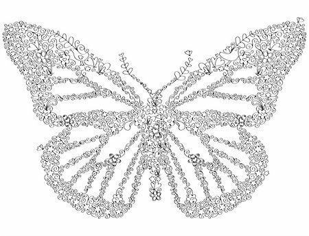 simsearch:400-08787096,k - Hand-drawn doodle butterfly vector with floral, bird, and butterfly elements.  Colors are easily editable. Photographie de stock - Aubaine LD & Abonnement, Code: 400-04179342