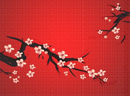chinese painting of plum on the red background, meaning chinese spring  festival Stock Photo - Budget Royalty-Free & Subscription, Code: 400-04179363