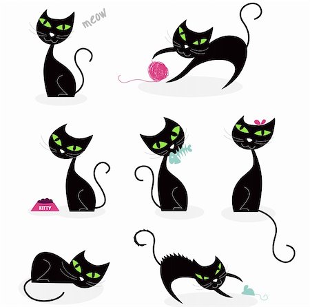 Black cats in various poses. Vector cartoon illustration. Foto de stock - Super Valor sin royalties y Suscripción, Código: 400-04179383