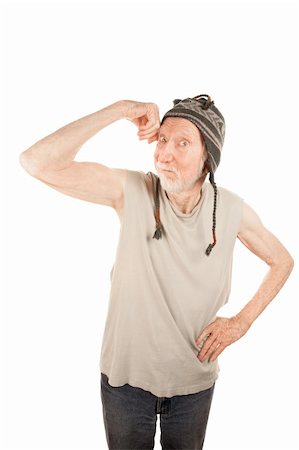 Senior man in knit cap showing off his bicep Stock Photo - Budget Royalty-Free & Subscription, Code: 400-04170442