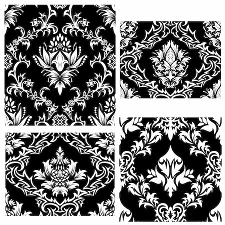 simsearch:400-08164930,k - Damask seamless vector backgrounds set.  For easy making seamless pattern just drag all group into swatches bar, and use it for filling any contours. Stock Photo - Budget Royalty-Free & Subscription, Code: 400-04170455
