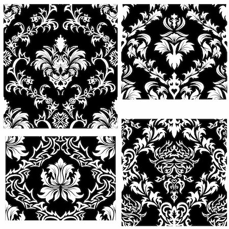 simsearch:400-08164930,k - Damask seamless vector backgrounds set.  For easy making seamless pattern just drag all group into swatches bar, and use it for filling any contours. Stock Photo - Budget Royalty-Free & Subscription, Code: 400-04170456