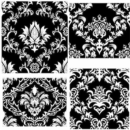 simsearch:400-08022503,k - Damask seamless vector backgrounds set.  For easy making seamless pattern just drag all group into swatches bar, and use it for filling any contours. Stock Photo - Budget Royalty-Free & Subscription, Code: 400-04170457