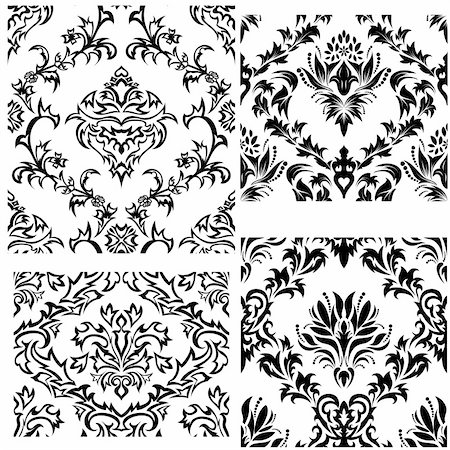 simsearch:400-08022503,k - Damask seamless vector backgrounds set.  For easy making seamless pattern just drag all group into swatches bar, and use it for filling any contours. Stock Photo - Budget Royalty-Free & Subscription, Code: 400-04170458