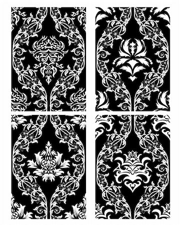 simsearch:400-08022503,k - Damask seamless vector backgrounds set.  For easy making seamless pattern just drag all group into swatches bar, and use it for filling any contours. Stock Photo - Budget Royalty-Free & Subscription, Code: 400-04170459