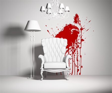 white interior with armchair and red blot on the wall Stock Photo - Budget Royalty-Free & Subscription, Code: 400-04170531