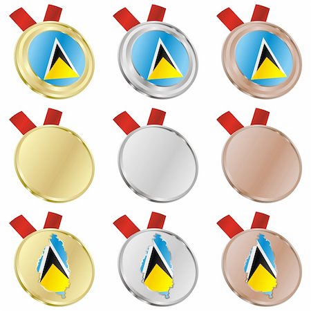 fully editable saint lucia vector flag in medal shapes Stockbilder - Microstock & Abonnement, Bildnummer: 400-04170641