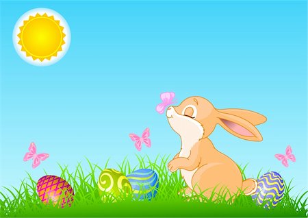 simsearch:400-06073581,k - A cute Easter bunny standing near brightly colored eggs. All objects are separate Foto de stock - Royalty-Free Super Valor e Assinatura, Número: 400-04171121
