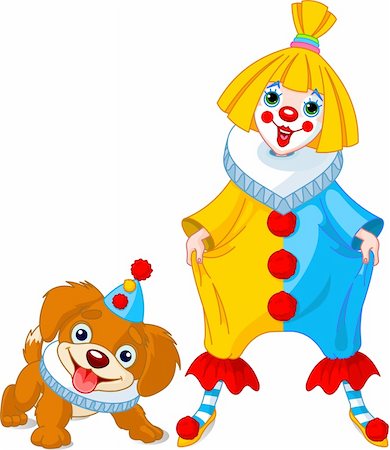 Funny clown girl with her friend ? clown puppy Stock Photo - Budget Royalty-Free & Subscription, Code: 400-04171522