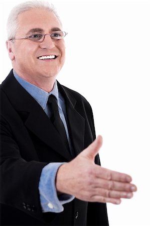 simsearch:400-04171780,k - Senior business man holding out his hand for a handshake over white background Stock Photo - Budget Royalty-Free & Subscription, Code: 400-04171778