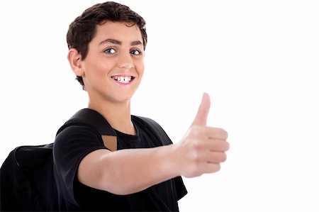 simsearch:400-05745952,k - Side pose of teenager shows thumbs up on white background Stock Photo - Budget Royalty-Free & Subscription, Code: 400-04171773