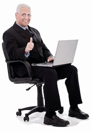 simsearch:400-04111366,k - Mature business man shows thumbs up on successful business on white background Foto de stock - Royalty-Free Super Valor e Assinatura, Número: 400-04171789
