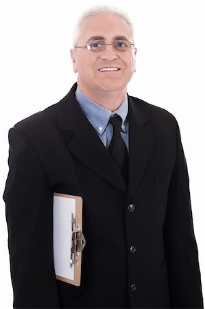 simsearch:400-07515329,k - Mature business man holding a clipboard on isolated white background Stock Photo - Budget Royalty-Free & Subscription, Code: 400-04171780