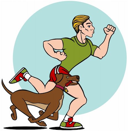 Cartoon of a man running with his dog isolated on a white background. Stock Photo - Budget Royalty-Free & Subscription, Code: 400-04171839