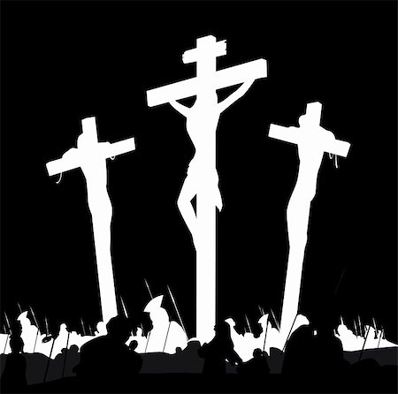 simsearch:400-04837140,k - Calvary crucifixon scene with three crosses. Vector Illustration. Photographie de stock - Aubaine LD & Abonnement, Code: 400-04171977