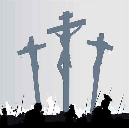silhouette of jesus on the cross - Calvary crucifixon scene with three crosses. Vector Illustration. Stock Photo - Budget Royalty-Free & Subscription, Code: 400-04171978