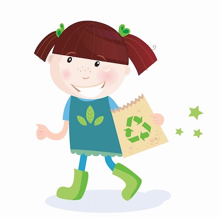 Small child holding paper bag with recycle symbol. Vector Illustration. Stock Photo - Budget Royalty-Free & Subscription, Code: 400-04172020