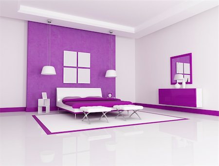 Purple and white minimalist bedroom - rendering Stock Photo - Budget Royalty-Free & Subscription, Code: 400-04172035