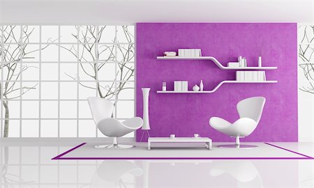 simsearch:400-04156984,k - two white fashion armchair in front of a purple plaster wall , rendering Stockbilder - Microstock & Abonnement, Bildnummer: 400-04172040
