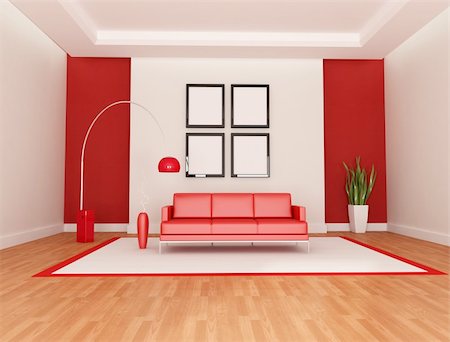 red and white modern living room - rendering Stock Photo - Budget Royalty-Free & Subscription, Code: 400-04172058