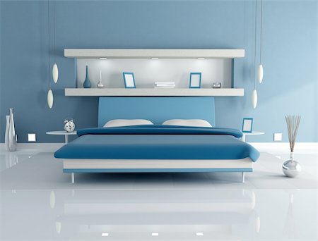 blue modern bedroom and niche - rendering Stock Photo - Budget Royalty-Free & Subscription, Code: 400-04172072